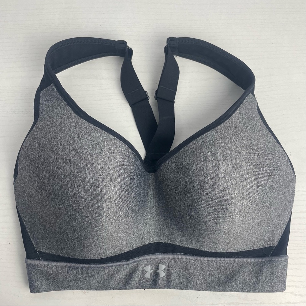 Under Armour Gray Heather High-Impact Sports Bra with Black Trim